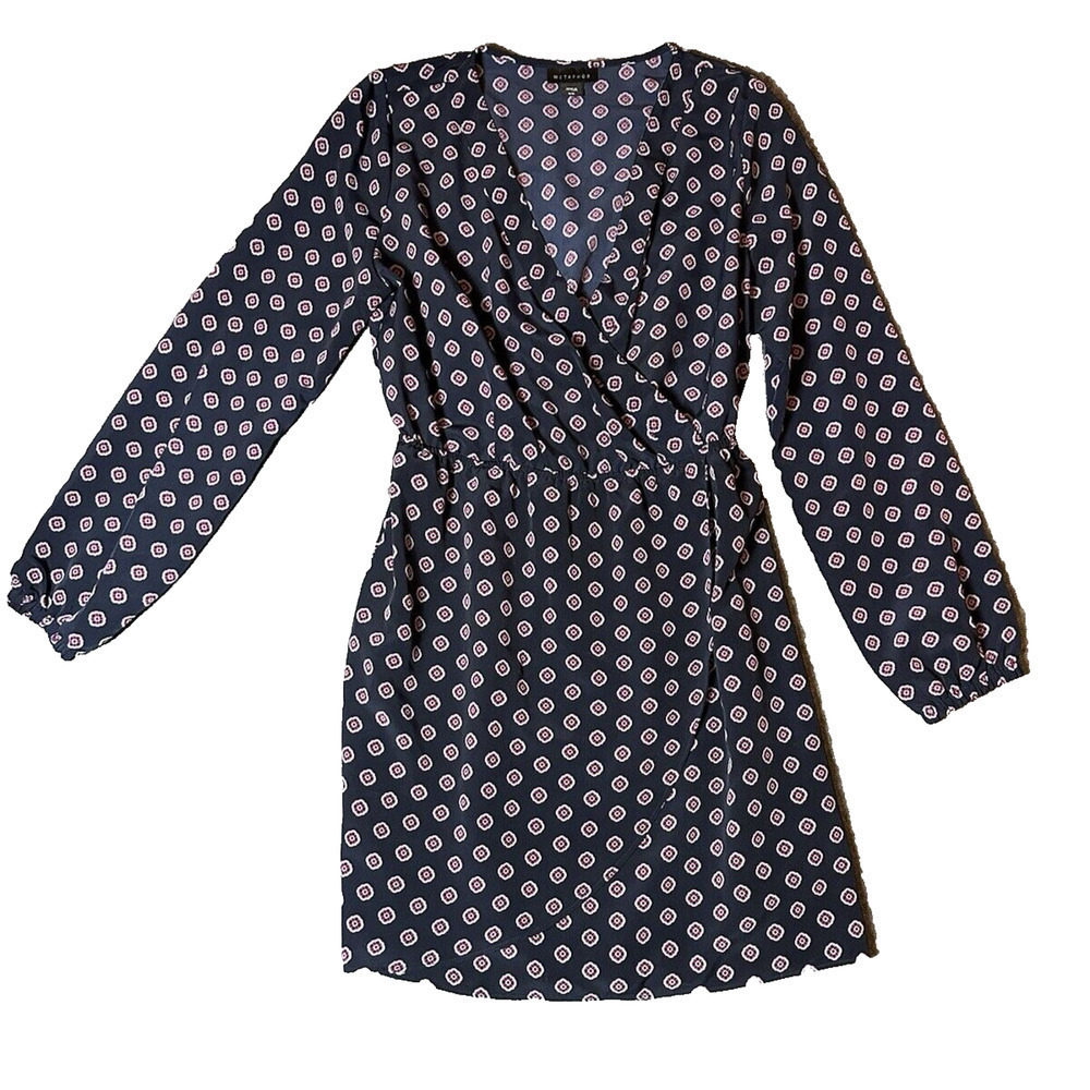 Metaphor Dress Womens Size 4 Blue Pink Floral Geometric Long Sleeve V-neck Boho